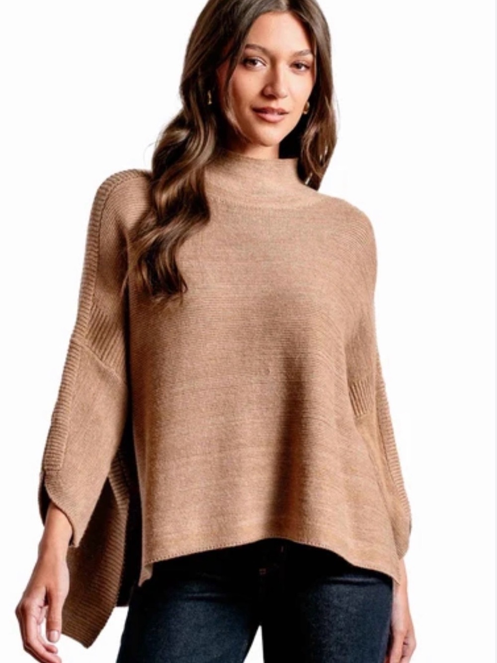 Kerisma Boho Camel Mock Neck Tunic Sweater Size OS
